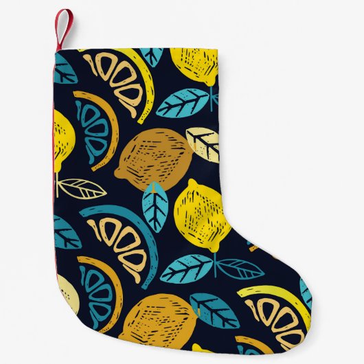 柑橘類レモンドードルパターン背景 スモールクリスマスストッキング (正面)