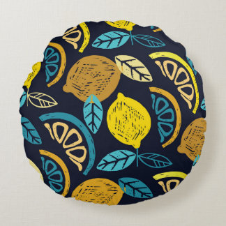 柑橘類レモンドードルパターン背景 ラウンドクッション