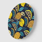 柑橘類レモンドードルパターン背景 ラージ壁時計 (傾斜)