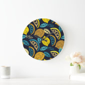 柑橘類レモンドードルパターン背景 ラージ壁時計 (ホーム)