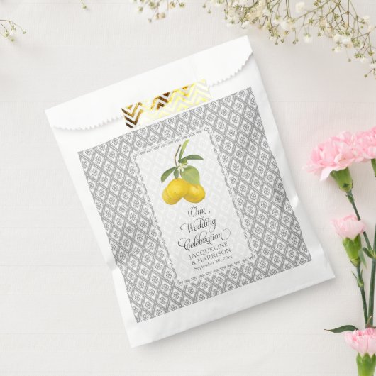柑橘類レモンフラワーイエローグレーホワイト結婚ズ フェイバーバッグ (封をした状態)