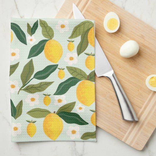 柑橘類レモンフラワーグリーン キッチンタオル