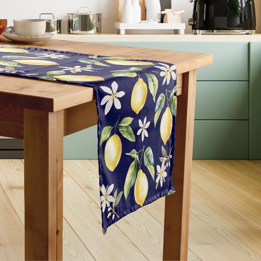 柑橘類レモンフルーツフローラ植物模様 ショートテーブルランナー