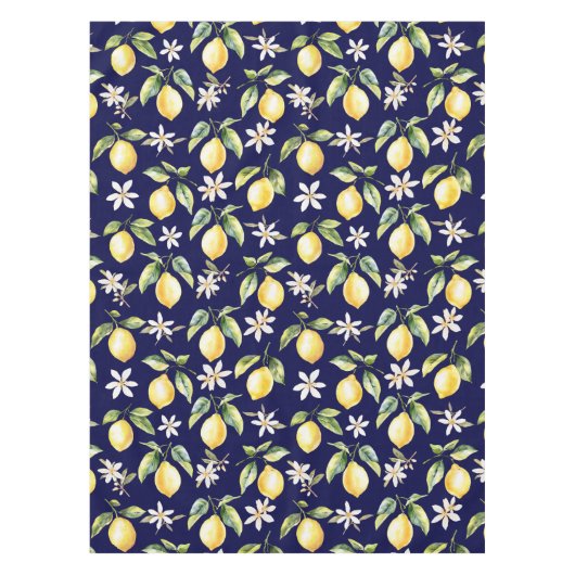 柑橘類レモンフルーツフローラ植物模様 テーブルクロス (正面)