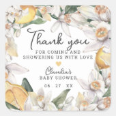 柑橘類レモンフローラ水彩ベビーシャワー スクエアシール (正面)