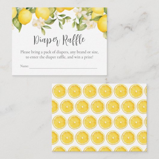 柑橘類レモンベビーシャワーおむつラッフル エンクロージャーカード (正面/裏面)