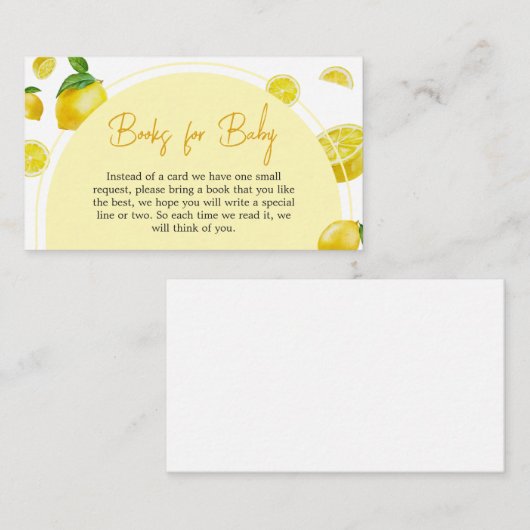柑橘類レモンベビーシャワーブックベビー エンクロージャーカード (正面/裏面)