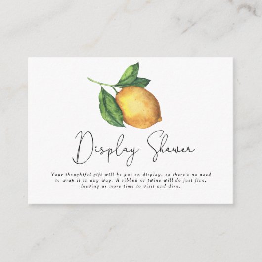 柑橘類レモンベビーシャワー – ディスプレイシャワー エンクロージャーカード (正面)