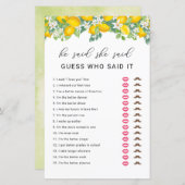 柑橘類レモン彼は彼女はブライダルシャワーゲームを言った (正面/裏面)