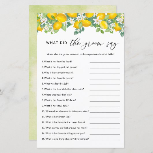 柑橘類レモン新郎は何とゲームを言った (正面/裏面)