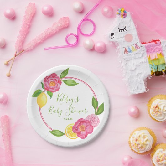 柑橘類レモン花のベビーシャワーレモンバラ ペーパープレート (パーティー)