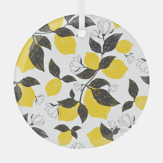 柑橘類レモン、ヴィンテージ夏シームレス。 ガラスオーナメント (正面)