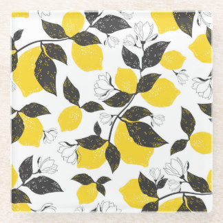 柑橘類レモン、ヴィンテージ夏シームレス。 ガラスコースター