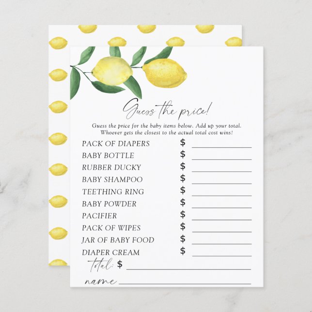 柑橘類レモン – 価格ゲームを推測 (正面/裏面)