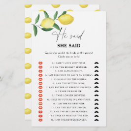柑橘類レモン – 彼は彼女はブライダルシャワーゲームと言った