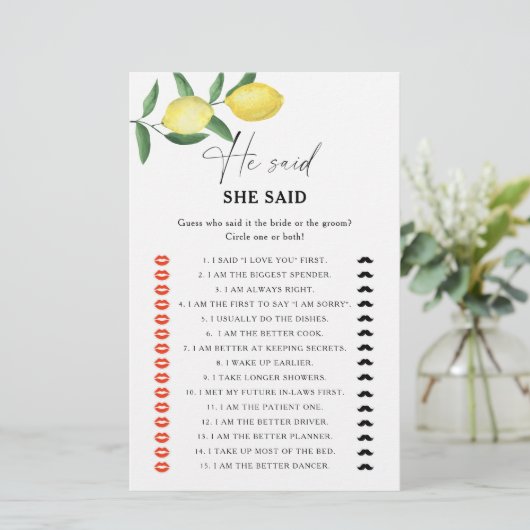 柑橘類レモン – 彼は彼女はブライダルシャワーゲームと言った (スタンド正面)