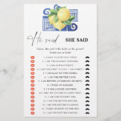 柑橘類レモン – 彼は彼女はブライダルシャワーゲームと言った (正面)