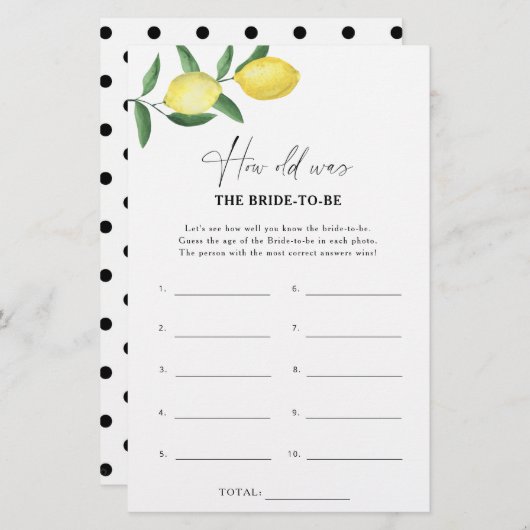 柑橘類レモン – 新婦は何歳になるゲーム (正面/裏面)