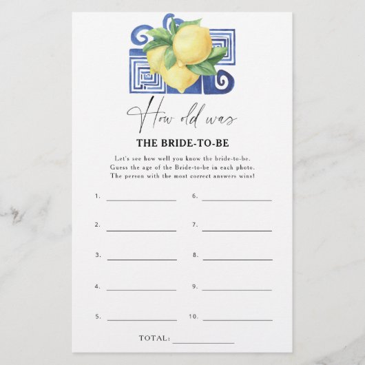 柑橘類レモン – 新婦は何歳になるゲーム (正面)