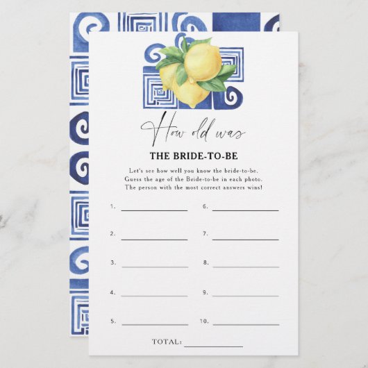 柑橘類レモン – 新婦は何歳になるゲーム (正面/裏面)