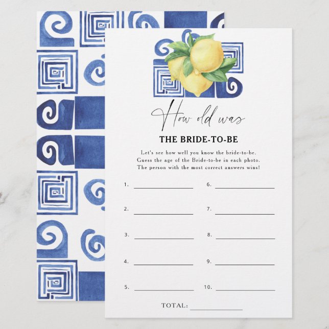 柑橘類レモン – 新婦は何歳になるゲーム (正面/裏面)