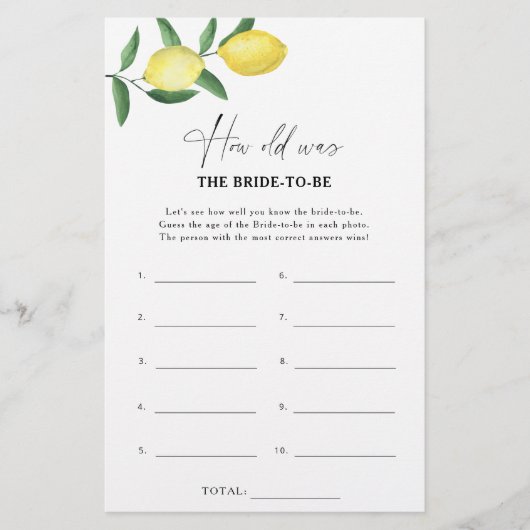 柑橘類レモン – 新婦は何歳になるゲーム (正面)