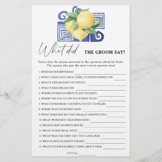 柑橘類レモン – 新郎は何と言ったブライダルゲーム (正面)