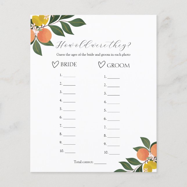柑橘類古い彼らのブライダルシャワーゲーム (正面)