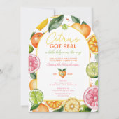 柑橘類得実在水の色のフルーツ赤ちゃんシャワー 招待状 (正面)