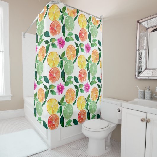 柑橘類果実植物性フローラ水彩 シャワーカーテン (インサイチュ)
