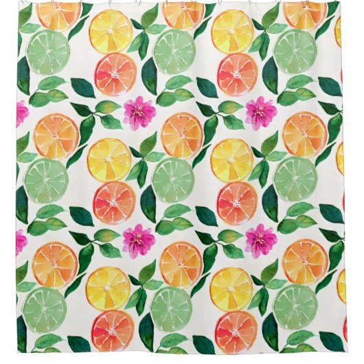 柑橘類果実植物性フローラ水彩 シャワーカーテン (正面)