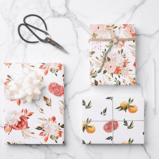 柑橘類素朴フローラ水彩三包 ラッピングペーパーシート (正面)