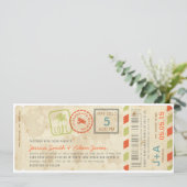 柑橘類色の搭乗券の結婚式招待状 招待状 (スタンド正面)