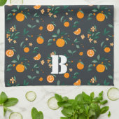 柑橘類開花オレンジ&ベージュボタニカル キッチンタオル (折り畳み)