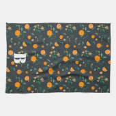 柑橘類開花オレンジ&ベージュボタニカル キッチンタオル (横)
