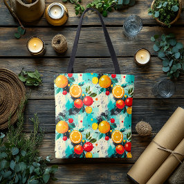 柑橘類鮮やかとリンゴをテーマにしたトートバッグイニシャル トートバッグ