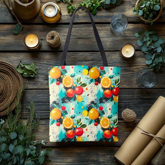 柑橘類鮮やかとリンゴをテーマにしたトートバッグイニシャル トートバッグ