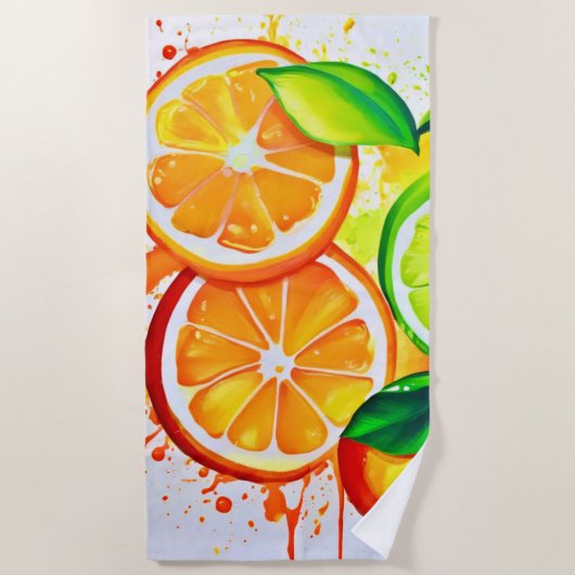 柑橘類鮮やかのスプラッシュアート ビーチタオル (正面)