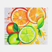 柑橘類鮮やかのスプラッシュアート フリースブランケット (正面(横))