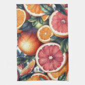 柑橘類鮮やかレモン&オレンジウォーター色フローラ キッチンタオル (縦)