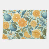 柑橘類鮮やかレモン&オレンジウォーター色フローラ キッチンタオル (横)
