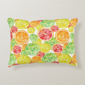 柑橘類鮮やか：三色水彩模様 アクセントクッション