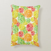 柑橘類鮮やか：三色水彩模様 アクセントクッション (裏面(縦))