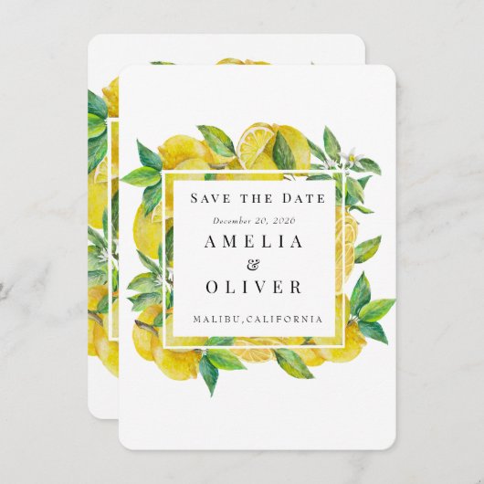 柑橘類 |エレガントな結婚式の日付を保存 招待状 (正面/裏面)
