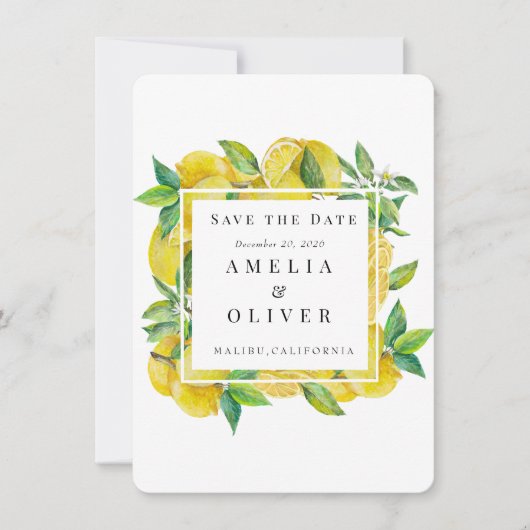 柑橘類 |エレガントな結婚式の日付を保存 招待状 (正面)
