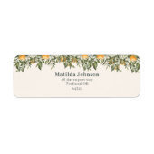 柑橘類、オレンジ+花の小さなかわいこちゃん赤ちゃんシャワー ラベル (正面)