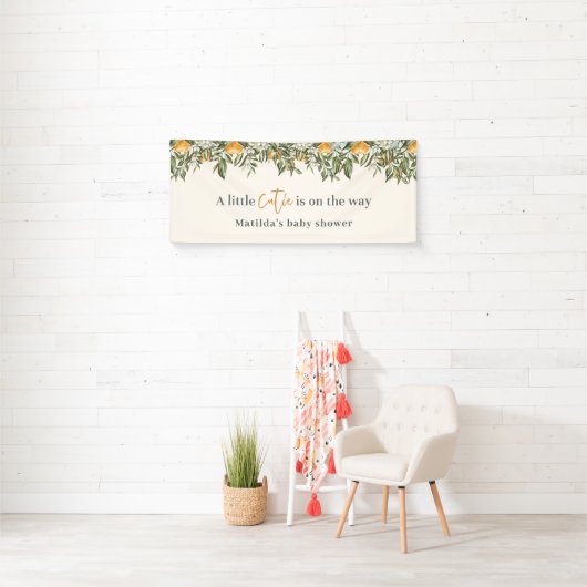 柑橘類、オレンジ+花の小さなかわいこちゃん赤ちゃんシャワー 横断幕 (インサイチュ)