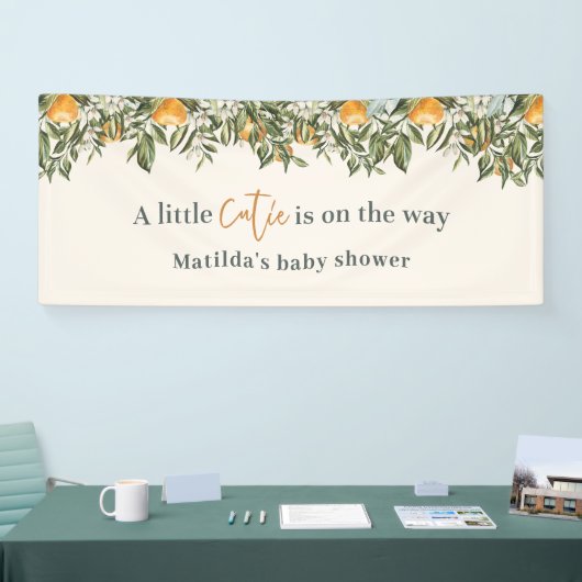 柑橘類、オレンジ+花の小さなかわいこちゃん赤ちゃんシャワー 横断幕 (トレードショー)