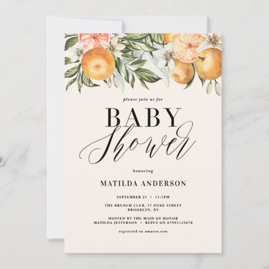柑橘類、オレンジ+花の赤ちゃんシャワーパーティー (正面)