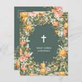 柑橘類,オレンジ+花《キリスト教》洗礼式や命名式バプテスマ インビテーションポストカード (正面/裏面)